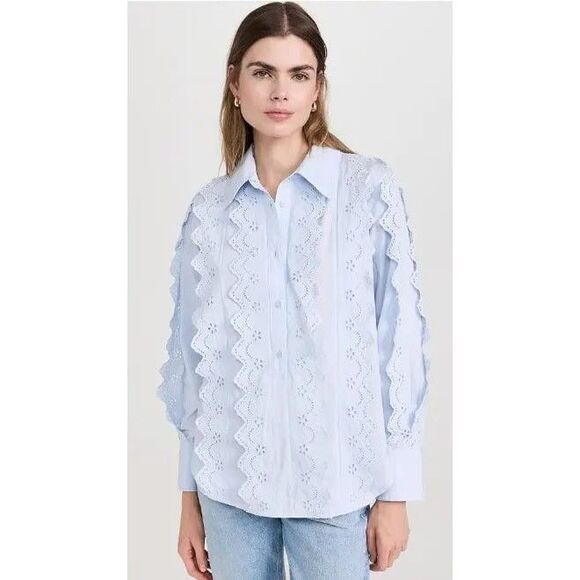 Citizens of Humanity Shay Popover Shirt Tunic Top Eyelet Embroidered XL 283112 - Picture 1 of 9